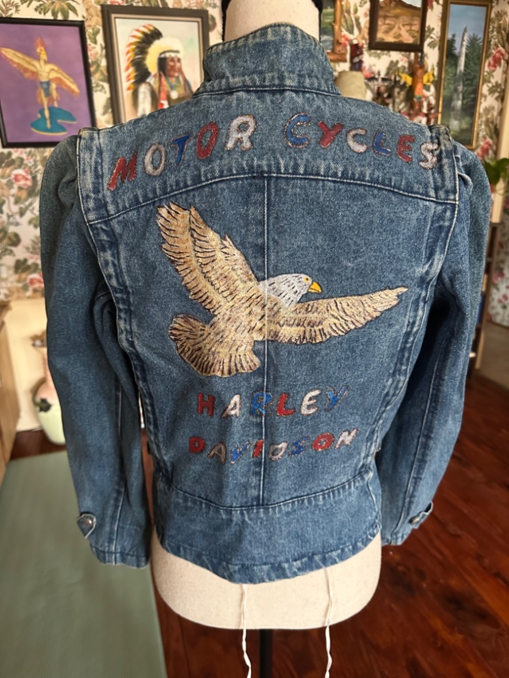 Vintage HARLEY DAVIDSON 80s Denim Motorcycle JACKET